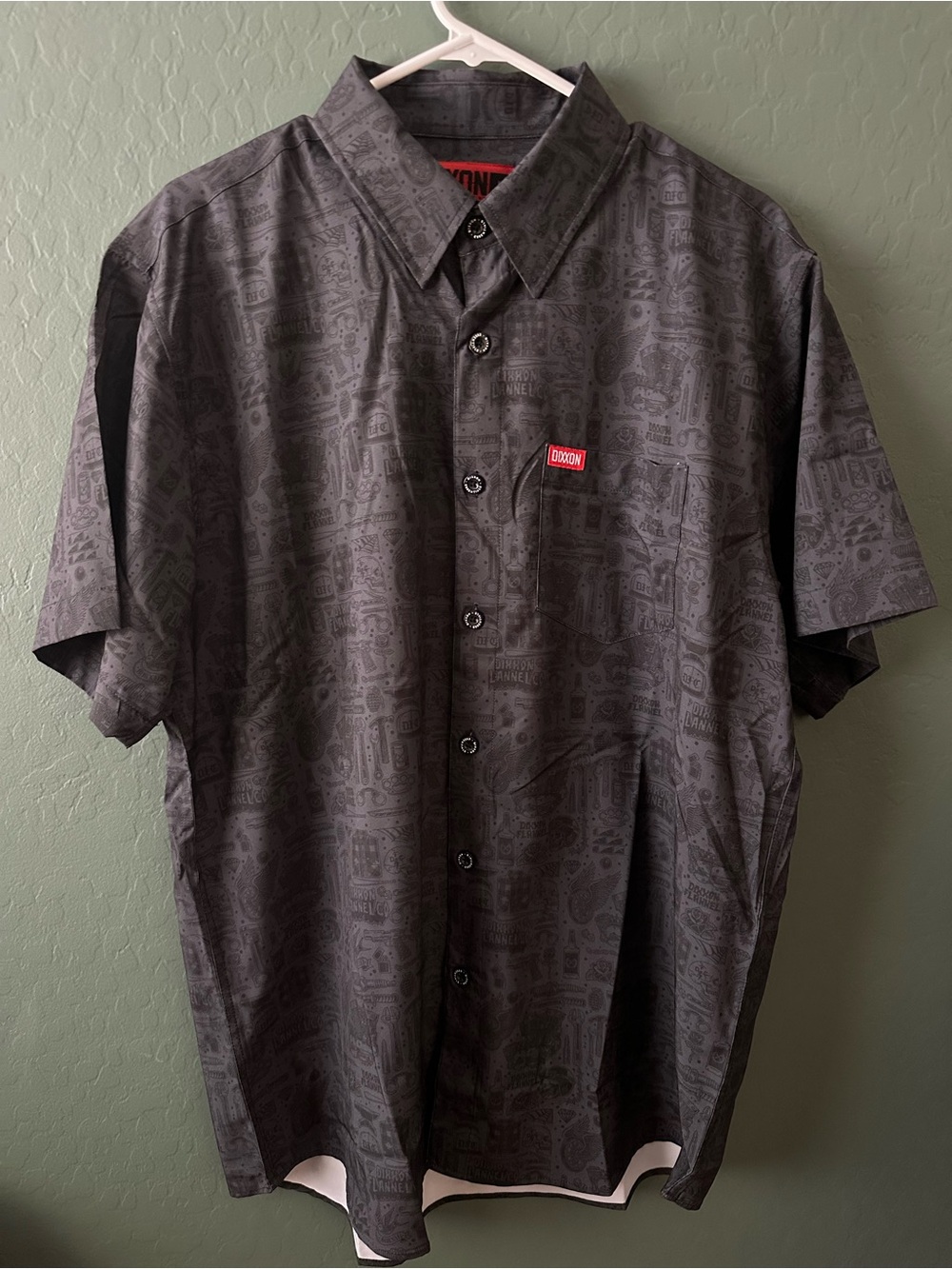 DIXXON Short-Sleeve Button-Up Shirt - Charcoal with Red Logo